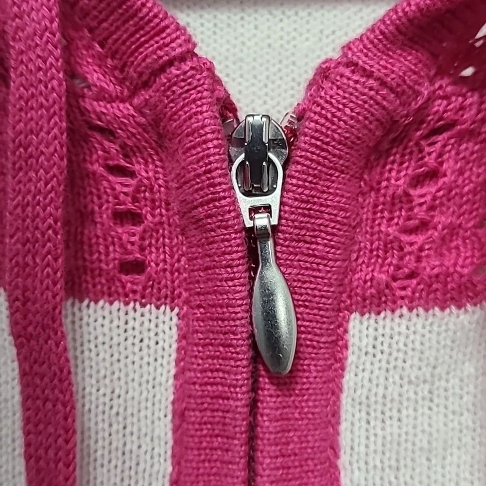 Christopher & Banks‎ Pink and White Knit Full Zip Hooded Top NWT